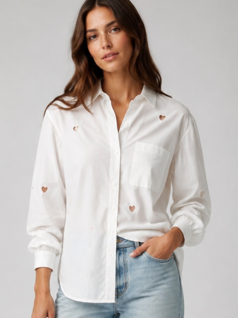 Rails Janae Heart Cut-Out Shirt in White
